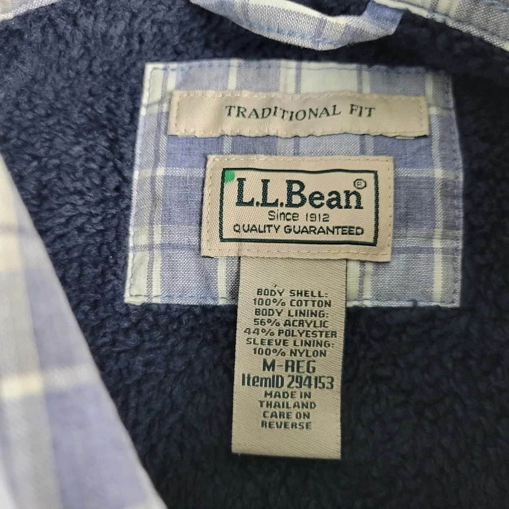 LL Bean Traditional Fit Mens Medium Fleece Lined Gray Plaid Heavyweight Shacket